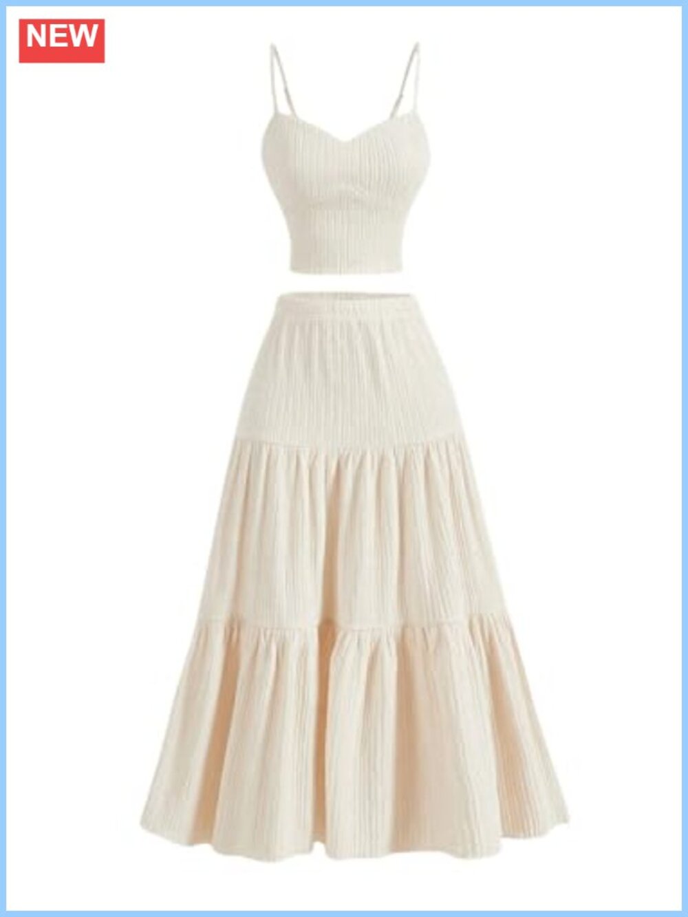 Two Piece Maxi Skirt Set Cami Crop Top Ruffle Hem Flowy Midi Skirt Vacation